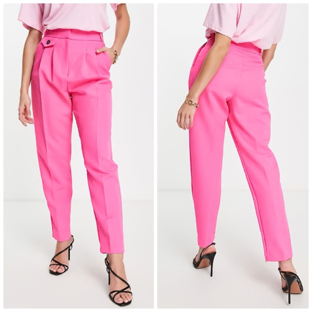 River Island pleated tapered leg pants in bright pink - 16